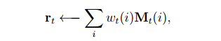 Eq (2) : the read vector is a weighted convex combination of the memory locations (source: original paper)